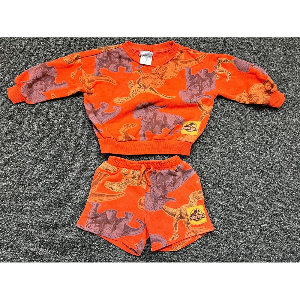 Jurassic Park 2 Piece Set Boys 2T Orange Dinosaur Graphic Shorts And Sweatshirt